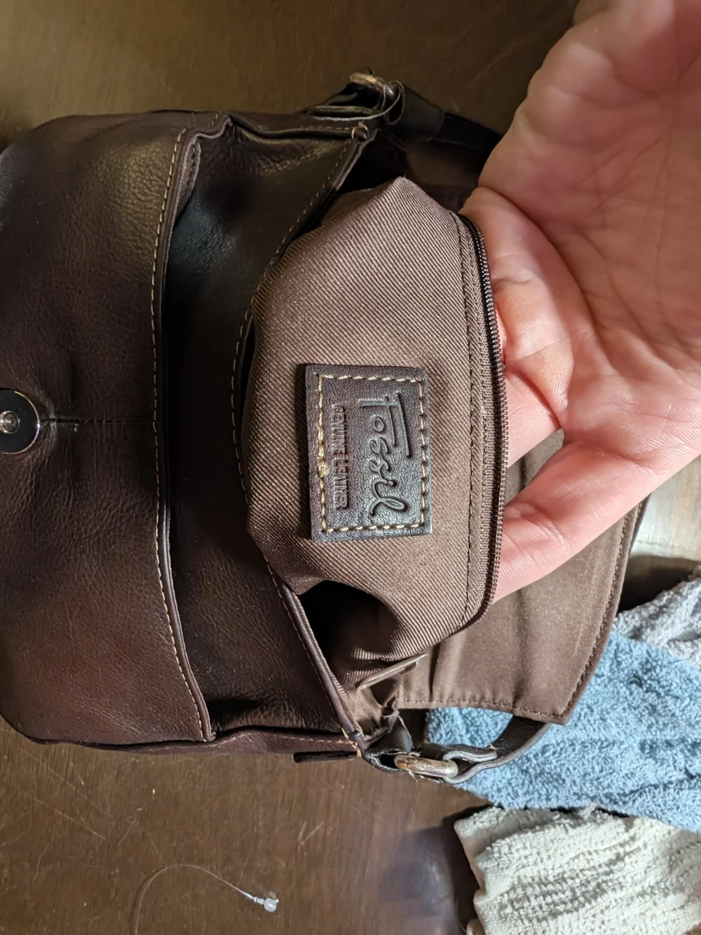 Fossil Vintage Brown Pebbled Leather Buckle Flap Crossbody Bag